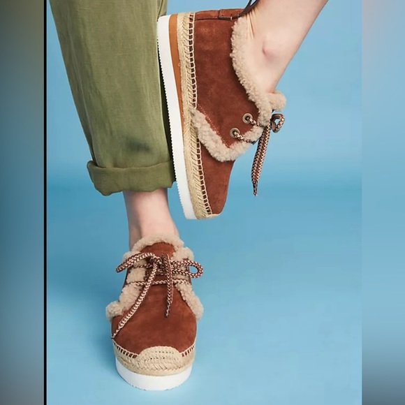 Women’s See By Chloe Genuine Shearling  Lace-Up Espadrille size 37 - Picture 2 of 9
